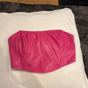 Pink Faux Leather Bustier Top